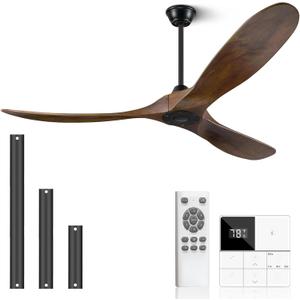 Eliora Ceiling Fan without Light, 60 Inch Wood Ceiling Fan no Light with Remote Wall Switch, Outdoor Fan for Patio, Porch, Bedroom, 6 Speed, Quiet DC Motor, ETL Listed-Deep Walnut