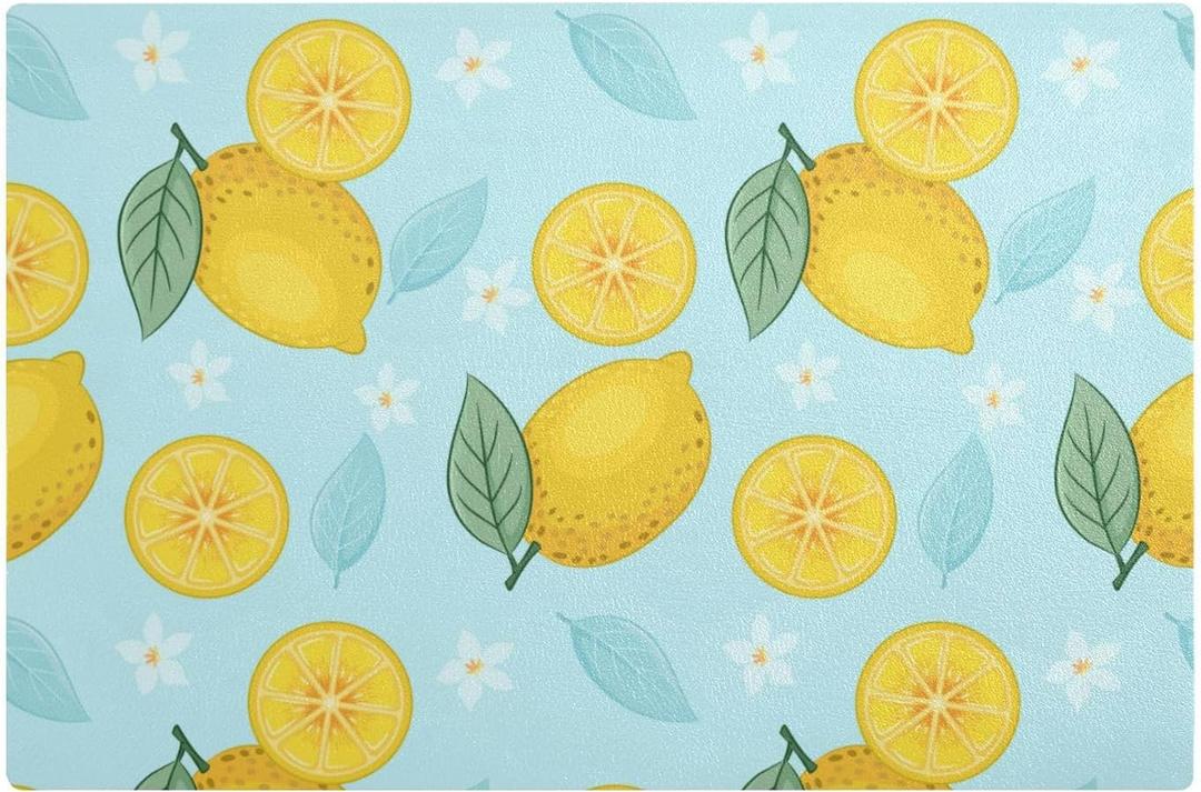 Lemon Small Floral Absorbent Countertop Coffee Mat - 12" x 18" for Kitchen or Coffee Bar Accessories (yellow 02)