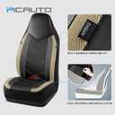 PIC AUTO Leather Car Seat Covers, Sports Carbon Fiber & Mesh Design, High-Back Two Front Set, Waterproof Automotive Seat Covers, Airbag Compatible, Universal Fit for Most Cars (Black & Beige)