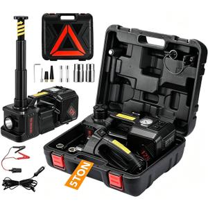 Electric Car Jack Kit 5 Ton 12V Floor Jack Portable Hydraulic Car Jack with Impact Wrench and Tire Inflator Pump for SUV Sedans Tire Change with LED Light, Lifting Height 6 to 17.7 Inch(Black)
