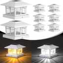 4x4 Solar Post Cap Lights, 8 Pack Fence Deck Post Lights Outdoor Solar Powered Waterproof with Two Light Modes Warm&Cool White for Garden Patio Decor. (Classic White, 8)