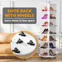SpaceAid Spinning Shoe Rack with Wheels, 7 Tier Rotating Organizer Shoe Tower Lazy Susan with Thick Bottom, 360 Display Revolving Storage Shelf, Round Circular Rotate Organization, White, 65.8" H, 7-Tier