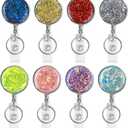 Boutilon Retractable Badge Holder, Retractable Badge Reels,Lightweight Plastic Badge Reel Card Holder with Key Ring Backing Belt Clip for Nurse,Volunteer,Teacher,Student(8 Pack Bling Bling)