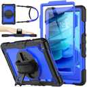 SEYMAC stock Case for Samsung Galaxy Tab A7 10.4 2022/2020 (T503/T509/T500/T505/T507) with Screen Protector, 360 Rotating Stand & Hand Strap, Drop-Proof Case, Blue/Black