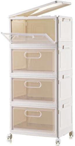 Freebat 4-Tier Stackable Storage Bins with Lid, 23QT Storage Containers,Clear Foldable Plastic Drawer Storage on Wheels,Closet Organizers and Storage for Living Room,Bedroom,Office,Dorm (Color Black)