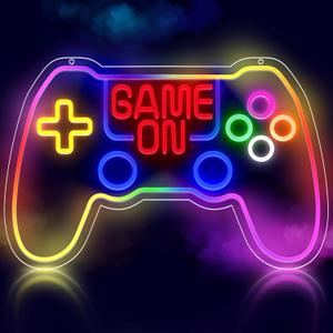 GGK RGB Game Controller Neon Sign Game On LED Light for Gaming Room Decor Gamer Gift USB Powered with Dimmer Gamer Light for Teen Boys Bedroom Decoration