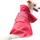 NACOCO Large Dog Raincoat Adjustable Pet Water Proof Clothes Lightweight Rain Jacket Poncho Hoodies with Strip Reflective (XXXL, Red)