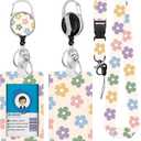 Flower Lanyards for ID Badge, ID Badge Holder with Retractable Reel Clip and Keychain, Vertical Heavy Duty Identity Badge Cover Case Protector for Student Teacher Nurse Women Men