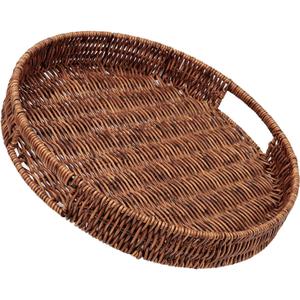 SEDISON Rattan Tray 13.8 inch / 35cm Hand Woven Wicker Tray for Coffee Table Home Kitchen Decorative, Large Rattan Serving Tray