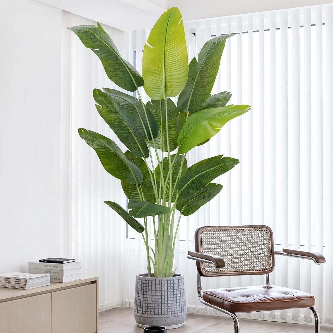 Lifelike Bird of Paradise Artificial Plant,6.6ft Faux Banana Leaf Tree with 15 Trunks - Perfect Indoor Silk Floor Plant for Home Decor in Living Room, Office, and Bedroom