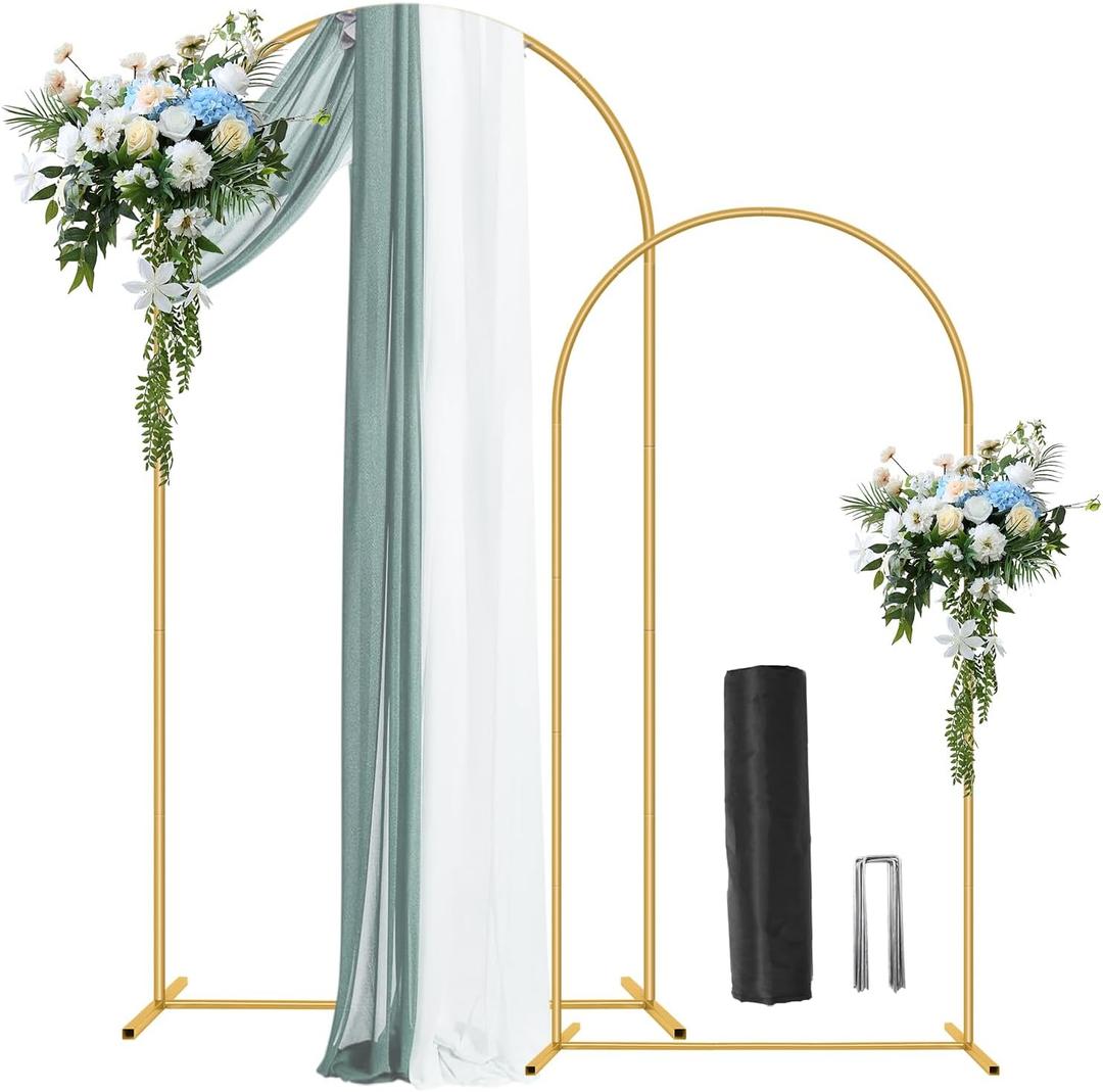 Nisoger Metal Arch Backdrop Stand Set of 2 Gold Arch Backdrop Stand 6FT, 7.2FT for Party Wedding Ceremony Baby Shower Birthday Floral Balloon Decoration