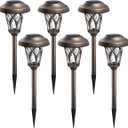 GIGALUMI 6 Pack Solar Pathway Lights Outdoor, Metal Glass & ABS Solar Landscape Lights Waterproof IP65, Warm White Solar Powered Garden Lights for Yard Patio Walkway Driveway (Brown)