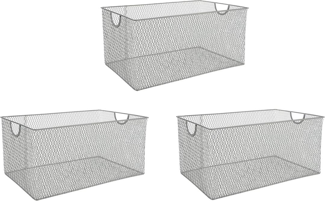 YBM HOME Kitchen Pantry Organizer Wire Baskets for Shelves, Cabinets, Pantry, Countertop, Mesh Open Storage Bin Metal Basket for Organizing Food Supplies, 3 Pack, 14.5x9.25x7