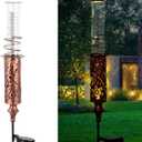Rain Gauge Outdoor, Solar Rain Gauges for Yard, Freeze Proof Rain Gauge with 7" Plastic Tube, Copper Metal Decorative Garden Stake with Led Light, Brown