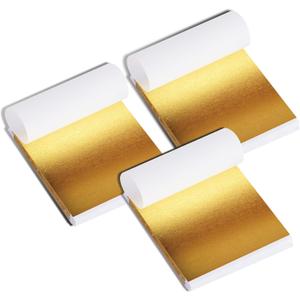 TIPTAP 300PCS Gold Leaf Sheets, 3.15x3.35IN Gold Foil Paper, Gold Flakes, Metal Leaf for Decoration, Nail Art, Candles, Buddha Painting, Furniture, Crafting, DIY and More