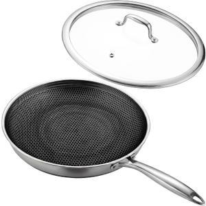 12" Non-Stick Frying Pan with Lid Tri-Ply Stainless Steel Pan with Stay-Cool Handle Oven & Dishwasher Safe For Induction, Ceramic & Gas Stovetops