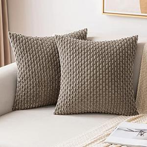 MIULEE Pack of 2 Decorative Throw Pillow Covers 20x20 Inch Soft Boho Striped Textured Corduroy Pillow Covers Modern Farmhouse Home Decor for Couch Bed Sofa Living Room Neutral Brown