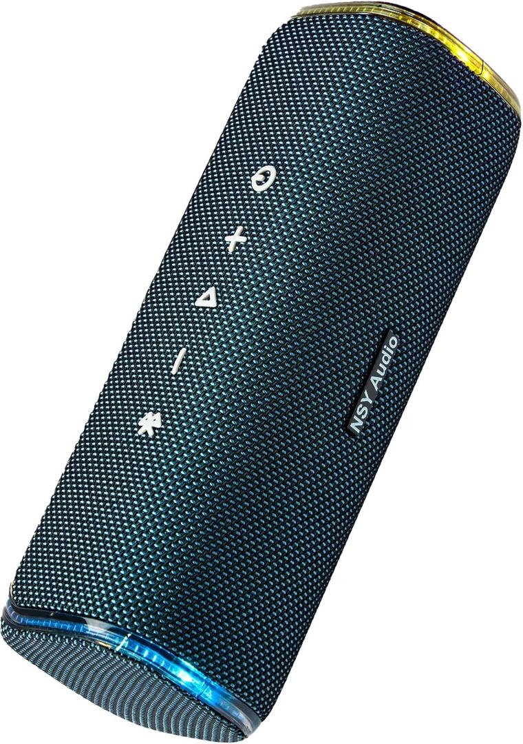 40W Bluetooth Shower Speaker, IPX7 Waterproof Floating Pool Speaker with Interactive Tap-to-Play Drum Beats, 25H Playtime, LED Lights, Built-in Mic for Hands-Free Calls in Bathroom, Blue