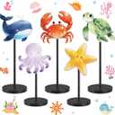5 Pcs Watercolor Ocean Table Centerpiece, Wooden Sea Life Decor - Whale, Turtle, Crab Standing Signs for Under the Sea Baby Shower, Kids Birthday Party, Nautical Office Desk & Shelf Ornaments