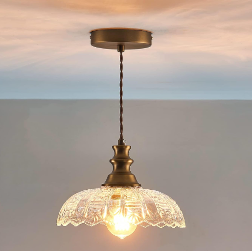 Latinulu 1Light Pendant Light with Oil Rubbed Bronze Metal Glass Shade and Adjustable Cord Industrial Ceiling Hanging Light for Kitchen Island Bar Dining Room Bedroom Foyer Hallway Farmhouse