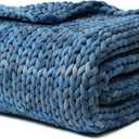 YnM Weighted Blanket, Handmade Chunky Knitted Design, Soft and Cozy, Temperature Regulating and Breathable, Machine Washable Throw for Sleep or Home Decor (Dark Blue Tie-Dyed, 60x80 Inch, 15lbs)