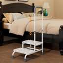 2 Step Stool with Handle & NonSkid Platform, Adjustable Handrail Step Stool for Elderly, Adults, Lightweight Bed Step Foot Stool for Kitchen, Bedside, RV, Bathtub,Supports 400 lbs (White)