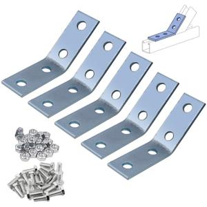 CNQLIS 5 Pcs 45 Degree Angle Bracket Fitting for 1-5/8 Strut Channel, Comes with 20 Bolts 4 Hole Corner Brace Connector, 3/16" Thick