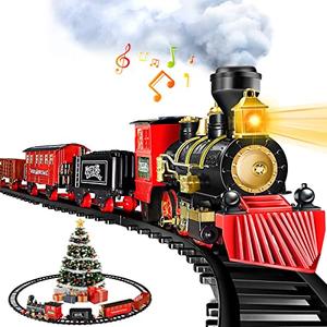 Gloween Christmas Train Sets for Under The Tree, Electric Train Toy with Steam, Light & Sound, Great for 3-8+ Year Old Kids Toddler Boys Girls