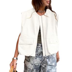 Tankaneo Womens Casual Zip Up Vest Cargo Oversized Ruched Hem Sleeveless Blazer Jackets Tops M Tankaneo Womens Casual Zip Up Vest Cargo Oversized Ruched Hem Sleeveless Blazer Jackets Tops M