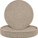 Round Placemats Set of 6 with Holder, Cotton Rope Woven Place Mats, Hot Pads for Kitchen, Heat Resistant Table Mats, 13 Inch Farmhouse Washable Braided Placemat for Kitchen Decor (Brown)