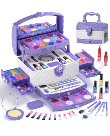 PERRYHOME Kids Makeup Set for Girl 56 Pcs Washable Real Cosmetic, Non-Toxic Frozen Toys Toddler Makeup Kit, 2026 New Princess Valentine & Birthday Girl Gift for 3 4 5 6 7 8 9 10 11 12 Year Old Girls
