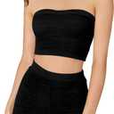Verdusa Women's 2 Piece Outfit Ribbed Crop Bandeau Tube Top and Biker Track Shorts Sets (Dark Black)