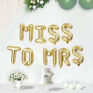 HOUSE OF PARTY Foil Gold Miss To Mrs Balloons | 16 Inch Ms To Mrs Letters Balloons For Engagement Party Decorations