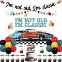 Classic Car Themed Birthday Party Decorations, I am Not Old I am Classic Birthday Backdrop Banner Cake Cupcake Topper Balloons for Adult Men Vintage Classic Car Birthday Party Supplies