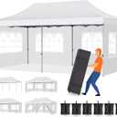 Pop Up Canopy 10x20,Heavy Duty Commercial Canopy Tent, Waterproof Outdoor Canopy with 6 Sidewalls, 3 Adjustable Height, Roller Bag, 6 Sand Bags, 4 Ropes, 12 Stakes, Frame Thickened
