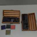 Rancco Alphabet Stamps for Crafts w/ 4 Ink Pad, 84 Pc Vintage Wooden Rubber Stamps w/Storage Box, 2 Set Mini Handwriting Number, Symbol & Letter Stamps for Gift Card Making, DIY Scrapbook, Clay Craft