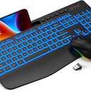 Wireless Keyboard and Mouse Combo- 7-Color Backlit, Wrist Rest, Rechargeable, Silent Light-Up Keys, RGB Mouse, Ergonomic Full Size Keyboard with Phone Holder for Windows, Mac, PC, Laptop - Trueque (Black)
