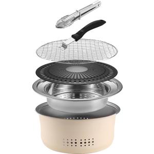 SANQIAHOME Stainless Steel Charcoal Portable Barbecue Grill, 10.5 Inches Non-Stick,Round,Barbecue or Hot Pot, Boiling Water,Charcoal Stove for Home Party Outdoor Camping