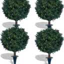 kyesyes Artificial Boxwood Ball Bush 27" Tree BLONYUVC UV Resistance Rated with Spike. Easy to Push in The Ground.Plant Looks Great in a Planter Anywhere. Indoor/Outdoor Decor 4 Pack