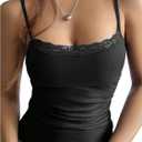 SOLY HUX Women's Lace Camisole Top Spaghetti Strap Slimming Tank Tops Aesthetic Clothes (Pure Black)
