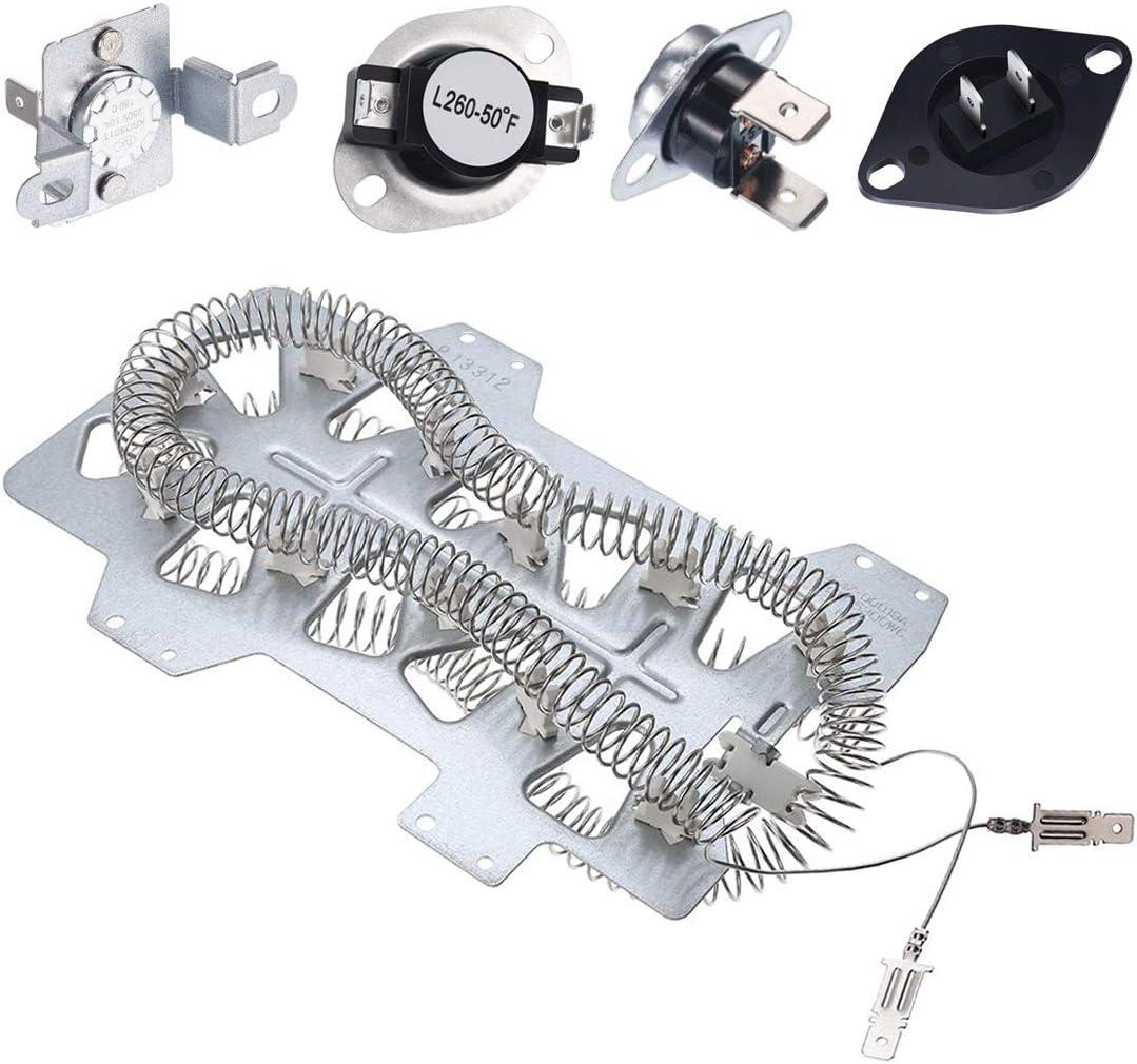 Samsung Dryer Heating Element DC47-00019A, Dryer Repair Kit with DC47-00018A Thermostat, DC47-00016A & DC96-00887A Thermal Fuses and DC32-00007A Dryer Thermistor