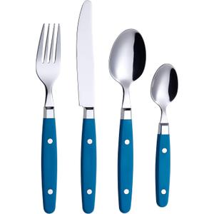 ANNOVA Silverware Set, Retro/Rivet Colorful Stainless Steel Tableware Kitchen Flatware Set Utensils, Includes Dinner Knives, Forks, Spoons & Dessert Spoons (Blue, 24 Pieces)