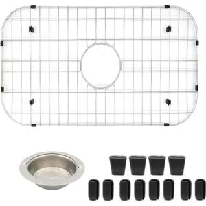 Kitchen Sink Grid 26-1/8"x14-1/4 - Heavy Duty Kitchen Sink Protector with Built-in Strainer & Center Drain, Non-Slip Rubber Feet & Scratch Resistant Bottom Guard