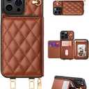 OCASE Compatible with iPhone 16 Pro Max Crossbody Wallet Case with Card Holder, PU Leather Zipper Handbag Phone Purse with RFID Blocking Kickstand Wrist Strap Lanyard 6.9 Inch, Diamond Check Brown