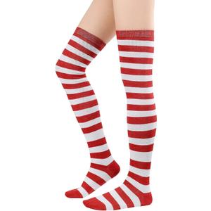 Century Star Thigh High Socks Striped Extra Long Tube for Women Over the Knee Athletic Sports Socks Plus Size Stockings (01 Red White)