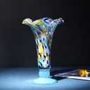 11.2'' H Hand Blown Glass Vase for Flowers, Blue Glass Home Decor for Centerpieces, Blue Wide Mouth Vase for Table, Beautiful Colorful Decor for Bathroom, Unique Gift for Her Friends