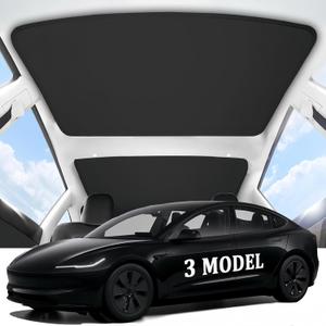2025 Upgraded Tesla Model 3 Highland Sunshade Roof, UPF200+ Roof Sunshade with Storage Bag, No-Sag & No-Gaps Heat Insulation Foldable Top Windows Windshield Sun Shade, Tesla Model 3 Accessories Black
