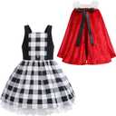 IDOPIP Women Kids Baby Girls Christmas Party Dress Xmas Red Plaid Tutu Dress with Hooded Cloak Cape Family Matching Costume (Small, White)