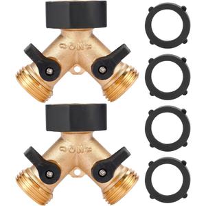 Garden Hose Splitter 2 Way Heavy Duty, Y Connector Brass Garden Hose Adapter, 2 Pack Hose Bib Splitter with 4 Extra Rubber Washers