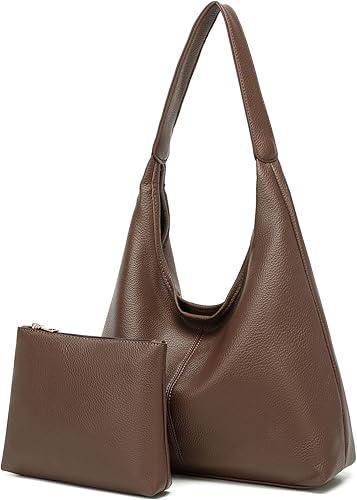 Casual Hobo Bag for Women Soft Shoulder Bags Slouchy Pu Leather Tote Purses for Work Travel, Coffee